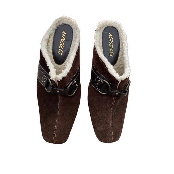 Aerosoles Women's Brown Suede & Shearling Mule Heels 7 NWOT - Picture 1 of 7